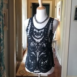 Black pins and needles brand embroidered top